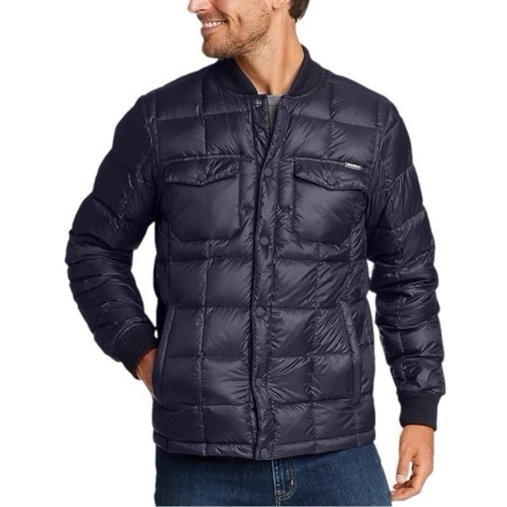 EDDIE BAUER Quilted Down Black Jacket Snap Front with Pockets Women's Size Xl